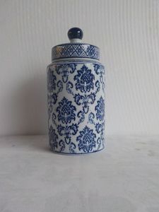 POTICHE DECORATIVO PORCELANA AZUL/BRANCO 11x24cm