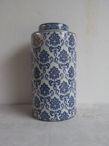 POTICHE DECORATIVO PORCELANA AZUL/BRANCO 18x36cm