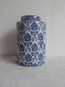 POTICHE DECORATIVO PORCELANA AZUL/BRANCO 18x28cm