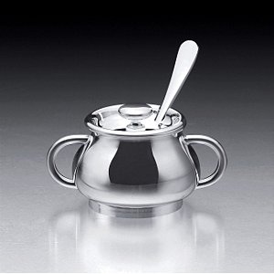 MINI AÇUCAREIRO DE PRATA C/COLHER ELEGANCE 10X5,5CM