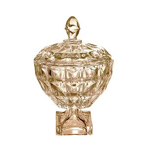 BOMBONIERE DE CRISTAL C/PÉ E TAMPA DIAMANT AMBAR 11,5X14CM