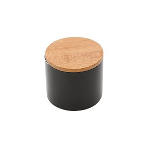 POTE DE PORCELANA C/TAMPA DE MADEIRA BAMBOO PRETO 450ML