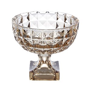FRUTEIRA DE CRISTAL DE CHUMBO C/PÉ ADAMANT AMBAR 24,5X21,5CM