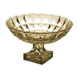 FRUTEIRA DE CRISTAL C/PÉ DIAMANT ÂMBAR 32X19CM