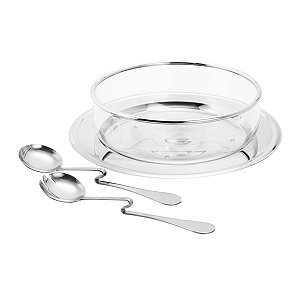 SALADEIRA C/SOUSPLAT E TALHERES DE PRATA 25CM