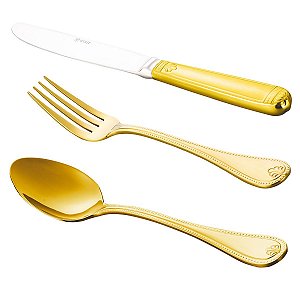 FAQUEIRO 130PC PVD DOURADO CHRIS C/ESTOJO DE MADEIRA