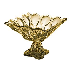 FRUTEIRA DE CRISTAL DE CHUMBO C/PÉ BLOB AMBAR 28X21CM