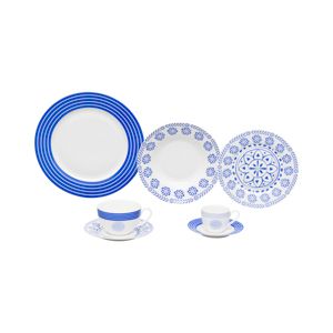 JG. JANTAR DE PORCELANA 42 PEÇAS HIGH WHITE BLUE GEOMETRY