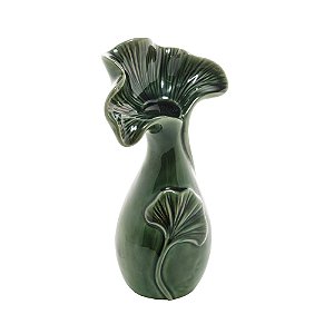 VASO DECORATIVO PORCELANA LEAF VERDE 11x8x20cm