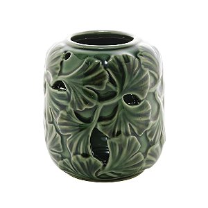 VASO DECORATIVO PORCELANA LEAF VERDE 9x10cm