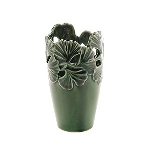 VASO DECORATIVO PORCELANA LEAF VERDE 10x17cm