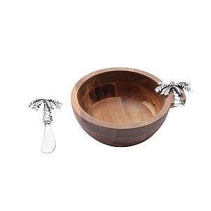 CJ BOWL DE MADEIRA E ESPÁTULA PALMEIRA 14,5X6CM