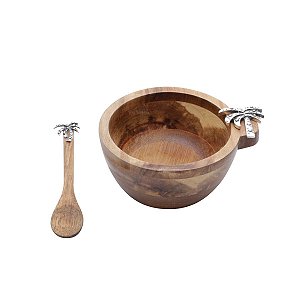 CJ BOWL E COLHER DE MADEIRA ACÁCIA PALMEIRA 10X5CM