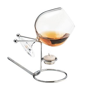 AQUECEDOR DE PRATA P/COGNAC C/TAÇA DE CRISTAL BALLS 14CM