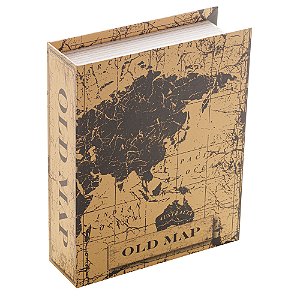 CAIXA LIVRO PAPEL RÍGIDO MAPA ANTIGO PRETO 20x16x5cm