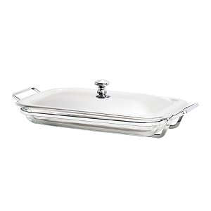 SUPORTE ARAMADO DE PRATA C/REFRATÁRIO C/TAMPA 37X23CM