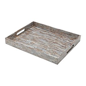BANDEJA DE MADEIRA C/ MADRE PÉROLA CEDAR GRANDE 45X35X5,5CM