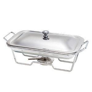 RECHAUD ARAMADO C/REFRATÁRIO E TAMPA DE PRATA 37X23CM