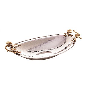 CENTRO DE MESA AÇO INOX C/ALÇA DOURADA 44x23x10cm