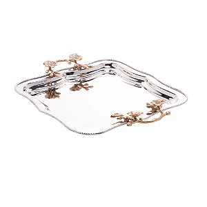 BANDEJA AÇO INOX C/ALÇA DOURADA 36x30x5cm