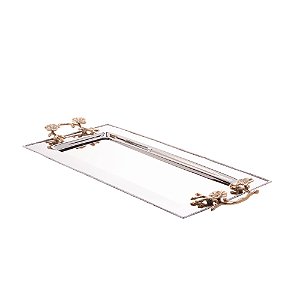 BANDEJA AÇO INOX C/ALÇA DOURADA 54x23x4cm