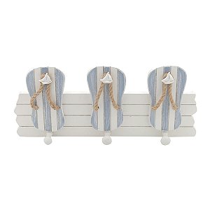 GANCHO TRIPLO MADEIRA EM FORMA CHINELO DE PRAIA 28X9,5X9,5cm