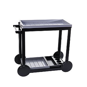 CARRINHO MADEIRA P/BAR C/BANDEJAS PRETO/CINZA 100x50x90cm