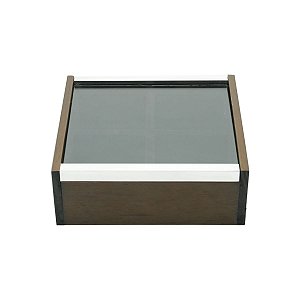 CAIXA DE MADEIRA P/CHÁ C/TAMPA DE VIDRO C/4 DIVISÓRIAS 19X6,5cm