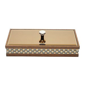 CAIXA DE MADEIRA C/TAMPA DE VIDRO BISOTÊ DIAMOND MARRON 34X16X6CM