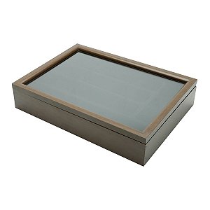 ORGANIZADOR DE TALHERES DE MADEIRA C/TAMPA DE VIDRO 36X26X6cm