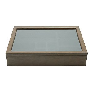 PORTA JÓIAS DE MADEIRA C/TAMPA DE VIDRO PRETO 37,5X27X7,5cm