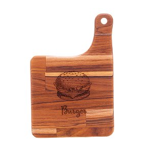 TÁBUA MADEIRA TECA HAMBÚRGUER 31x21x2cm