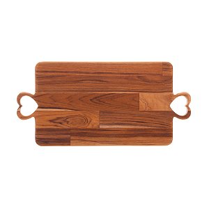 BANDEJA MADEIRA TECA C/ALÇA CORAÇÃO 47x23x2cm