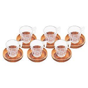 CJ 6 XÍCARAS CAFÉ C/PIRES MADEIRA TECA 75ml