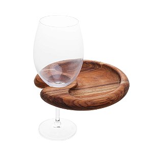 BANDEJA MADEIRA TECA P/APOIO C/TAÇA CRISTAL 19x24cm 580ml