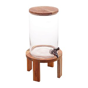 DISPENSER VIDRO C/SUPORTE E TAMPA MADEIRA TECA 22x38cm 5l