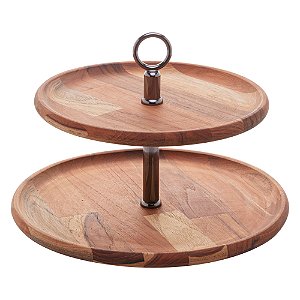 PRATO P/DOCE MADEIRA TECA 2 ANDARES 33x33x24cm