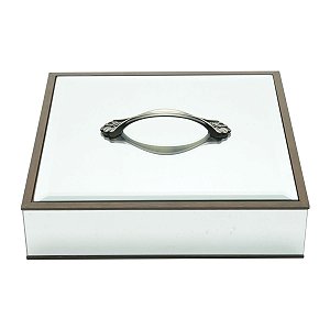 CAIXA DE MADEIRA C/ESPELHO BISOTÊ PRATEADO 26X6cm