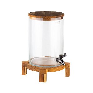 DISPENSER VIDRO C/SUPORTE E TAMPA MADEIRA TECA 24x31cm 5l