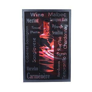 QUADRO PORTA ROLHAS DE MADEIRA E VIDRO PRETO 5X31X47CM