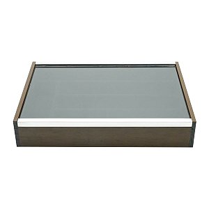 ORGANIZADOR DE MADEIRA P/TALHERES C/TAMPA DE VIDRO 36X26X6cm