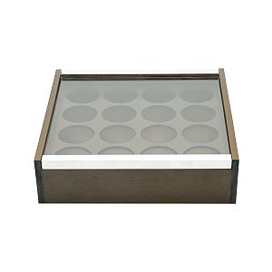 CAIXA DE MADEIRA C/TAMPA DE VIDRO DOLCE GUSTO P/16 CÁPSULAS 24X6,5cm