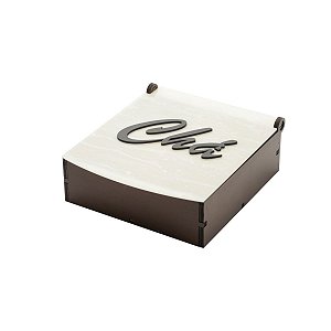 CAIXA CHÁ MADEIRA TAMPA ACRÍLICO 4 DIV MÁRMORE 18,5X22X7,5CM