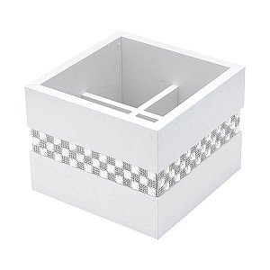 PORTA TALHER DE MADEIRA DIAMOND BRANCO 17X17X13cm