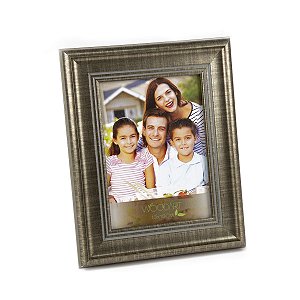 PORTA-RETRATO DE MADEIRA FRISO PRATEADO E CINZA 20x25cm