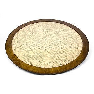 TAMPO GIRATÓRIO DE MADEIRA COM VIDRO E RAFIA NATURALS Ø 70cm