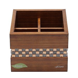PORTA TALHER DE MADEIRA DIAMOND MARROM 17X17X13cm