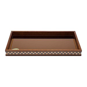 BANDEJA DE MADEIRA COM VIDRO BISOTÊ DIAMOND MARROM