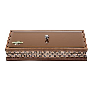 CAIXA DE MADEIRA COM TAMPA BISOTÊ DIAMOND MARROM 34X16X6cm