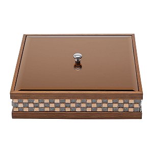 CAIXA DE MADEIRA COM TAMPA BISOTÊ DIAMOND MARROM 26X26X6cm